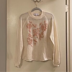 CALLAHAN NWOT Embroidered Sheer Sweater in Cream